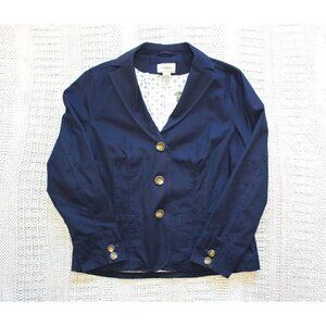 New L.L. Bean Women Chino Jacket Navy Blue Size 12 long sleeve cotton Nautical